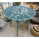 A painted cast alloy garden table