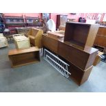 Assorted Staples teak Ladderax cabinets and white metal ladders
