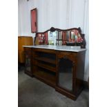 A Victorian inlaid rosewood and marble topped mirrorback sideboard