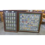 Two framed sets of John Player cigarette cards, 50 Cricketers 1938 and 25 Cricketers Cariactures
