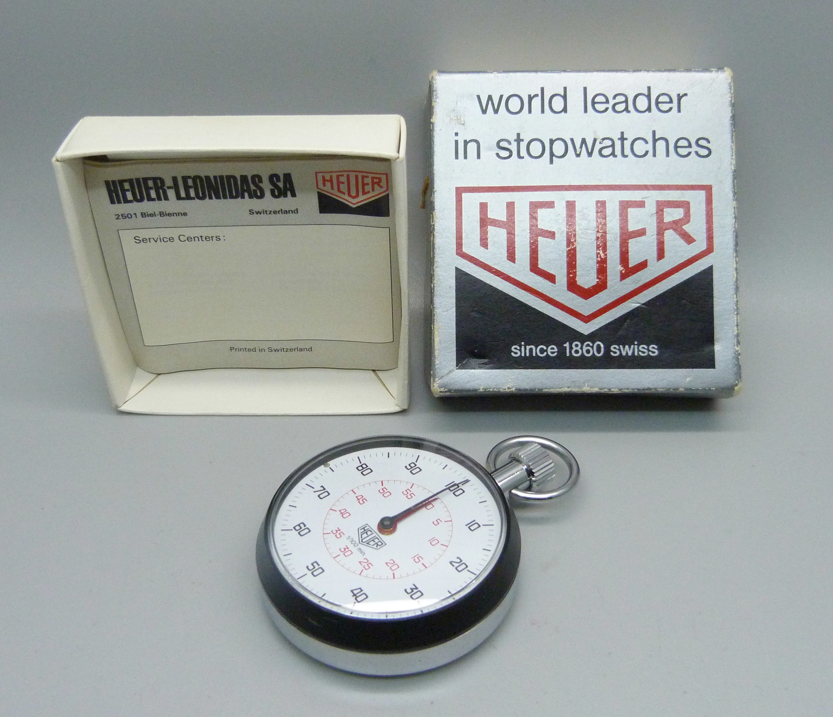 A Heuer stopwatch, boxed