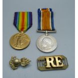 A pair of WWI medals, 4131 Spr. J. Braven RE