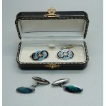 A pair of Charles Horner enamel cufflinks and one other pair of silver and enamel cufflinks
