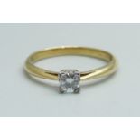 An 18ct gold and diamond solitaire ring, 2.3g, M