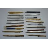 Twenty pens including Mordan, two Fisher Space Pens, Parker, Cross and Conway Stewart