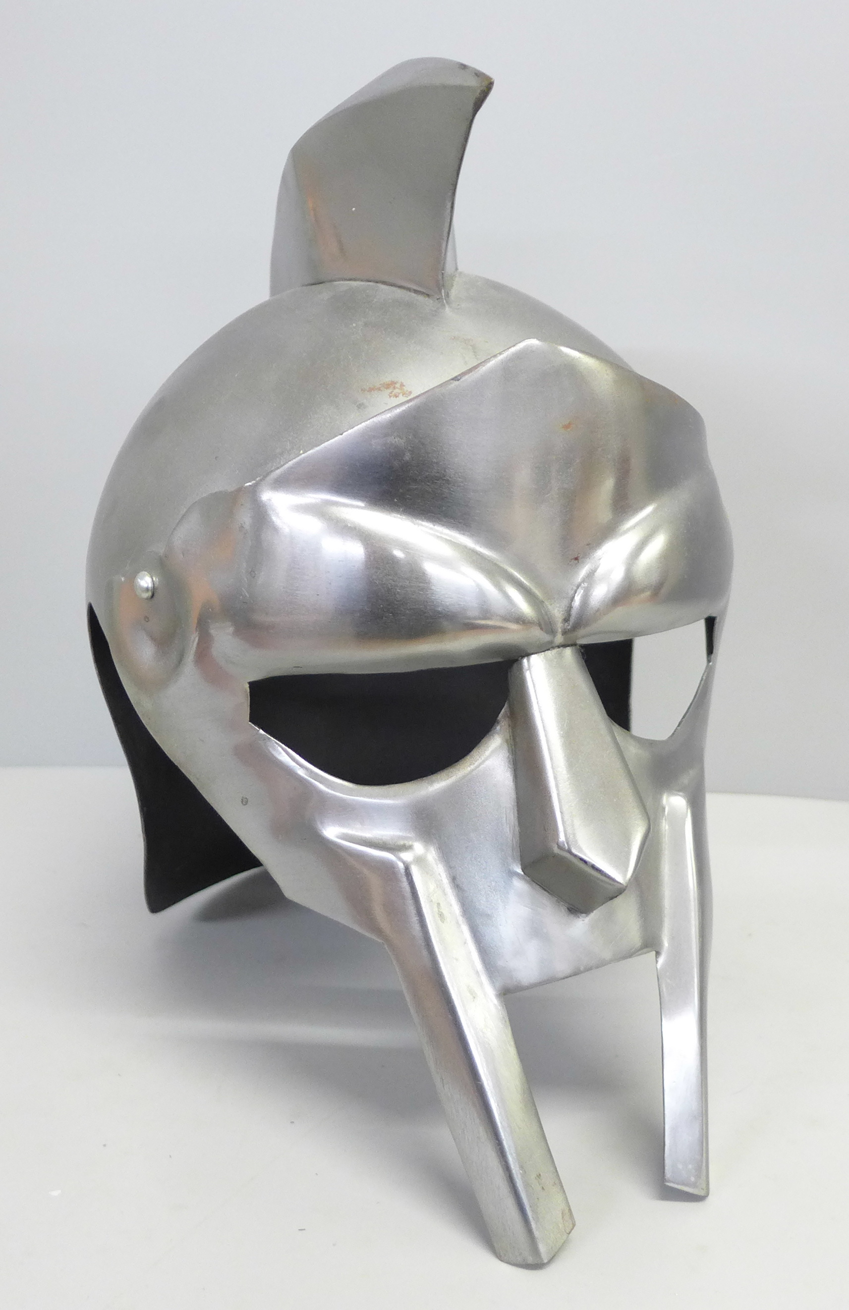 A replica gladiator helmet