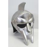 A replica gladiator helmet