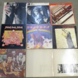 Pop music; eight LP records, The Beatles, The Rolling Stones, Fleetwood Mac, Black Sabbath and David