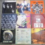 Pop music; eight LP records including The Beatles and The Rolling Stones