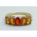 A silver gilt and sunstone ring, S