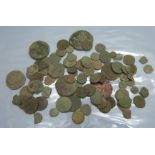 A collection of metal detecting finds; Roman and other coins