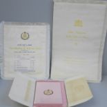 Three silk folders and envelopes containing details of the State Visit to Paris of Their Majesties