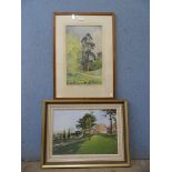 Cecily Jenner, forest landscape, watercolour, dated 1945 and a manor house landscape, oil on