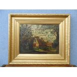 English School (early 20th Century), rural cottage scene, oil on canvas, framed