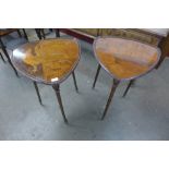 A pair of similar French Emile Galle Art Nouveau mahogany and marquetry inlaid shield shaped