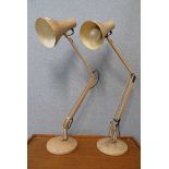 Two taupe metal anglepoise desk lamps