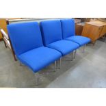 Three Jens Risom for Walter Knoll chrome and blue fabric Vostra 607 Classic Edition lounge chairs