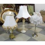 Two brass table lamps and one other