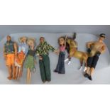 Barbie dolls and Action Man figures, etc.
