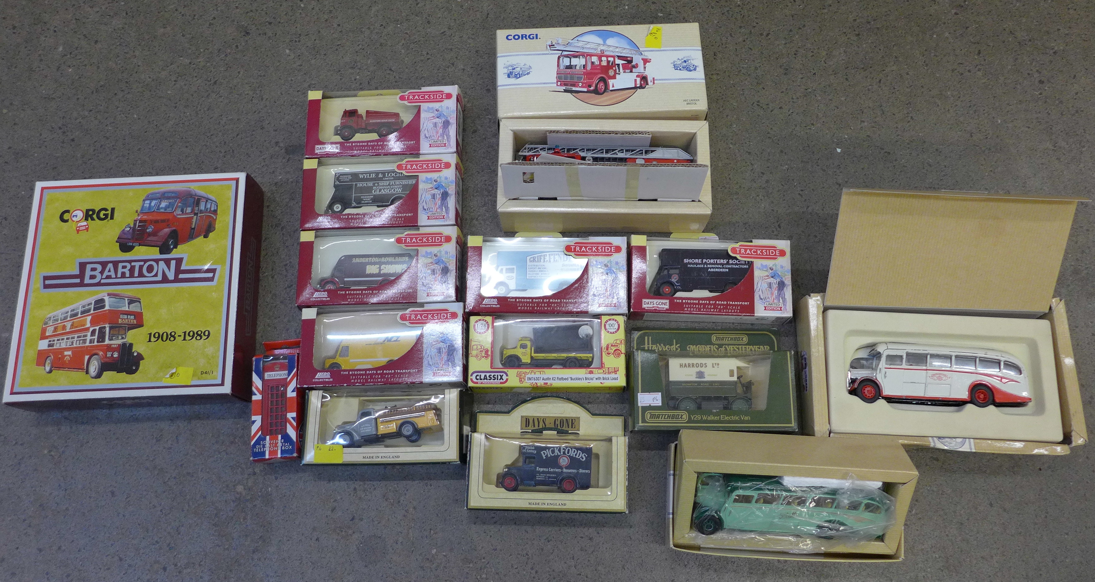 A collection of Corgi and Trackside model vehicles, boxed