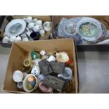 Three boxes of china including a large meat plate and Royal family commemorative china **PLEASE NOTE
