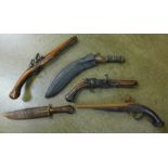 Replica flintlock pistols and a kukri **PLEASE NOTE THIS LOT IS NOT ELIGIBLE FOR POSTING AND