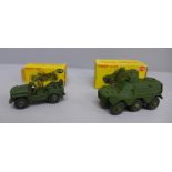 Two Dinky Toys; no.676 Armoured Personnel Carrier and no.674 Austin Champ, (674 box missing rear