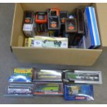 A collection of die-cast buses and coaches including Corgi, Days Gone, boxed