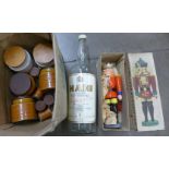 A large Haig whisky bottle, a Vero nutcracker, boxed and storage jars **PLEASE NOTE THIS LOT IS