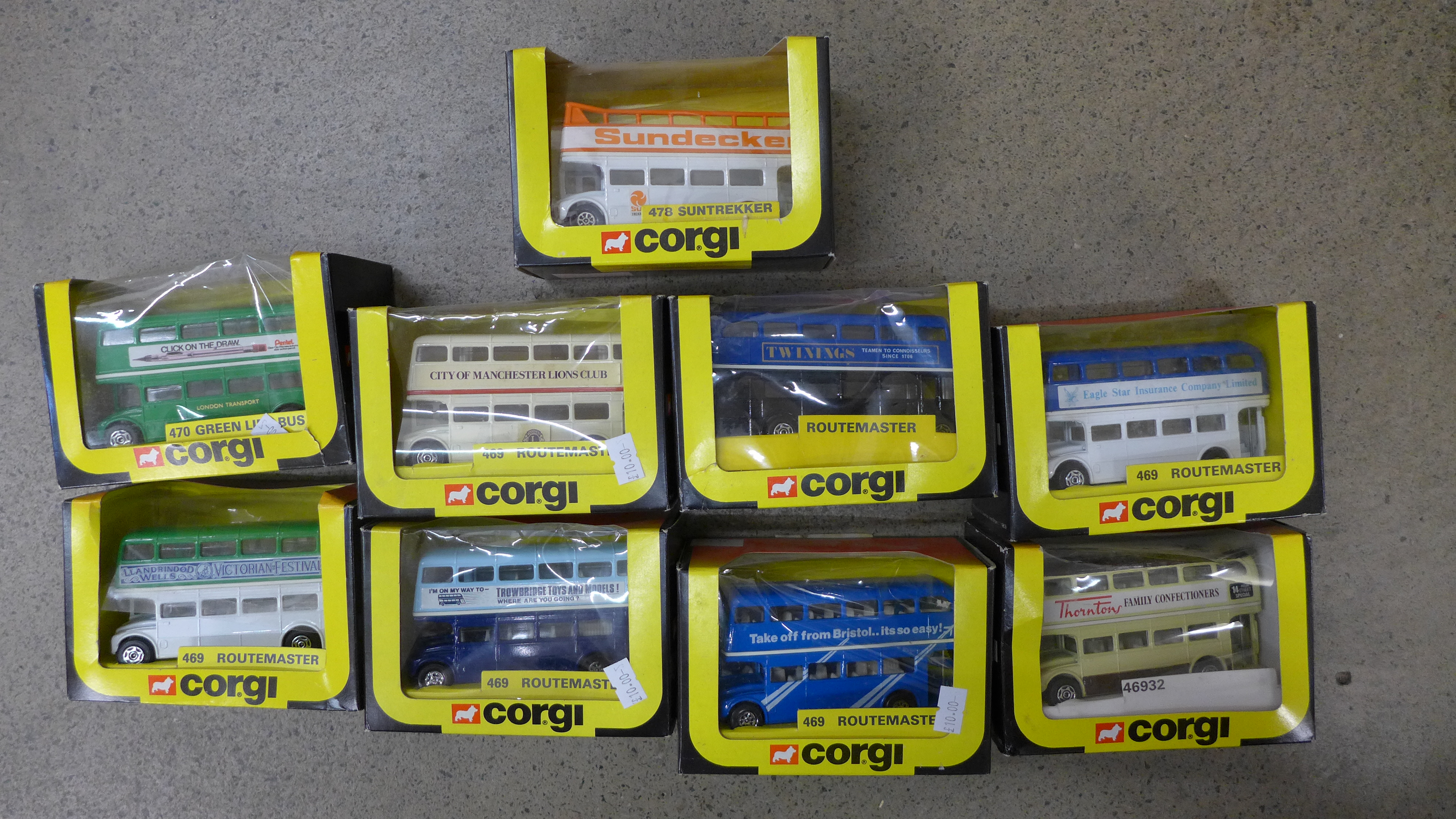 A collection of Corgi buses, boxed