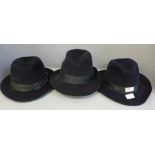 Three navy Russian fedora type hats