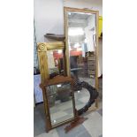Two gilt framed mirrors, a George II style mahogany and parcel gilt framed mirror and a simulated