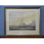 Alastair Paterson, Misty Morning, Cley-Next-The-Sea, watercolour, framed