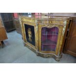 A Victorian marquetry inlaid walnut, ebonised and gilt metal mounted credenza