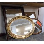 Two gilt framed mirrors and two walnut and parcel gilt framed mirrors