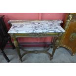 A French Louis XIV style carved gilt and marble topped console table