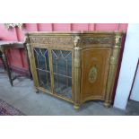 A Victorian Sheraton Revival painted satinwood and parcel gilt credenza