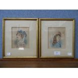 English School (19th Century), pair of portraits of lady's, watercolour, framed