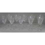 Ten cut crystal wine glasses by Royal Brierley, 'Fushia' pattern
