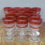 A 20th Century set of St Louis Trianon ruby and clear cut wine glasses (15)