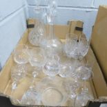 A box of mixed crystal, four Richardson wine glasses, decanters, etc. **PLEASE NOTE THIS LOT IS