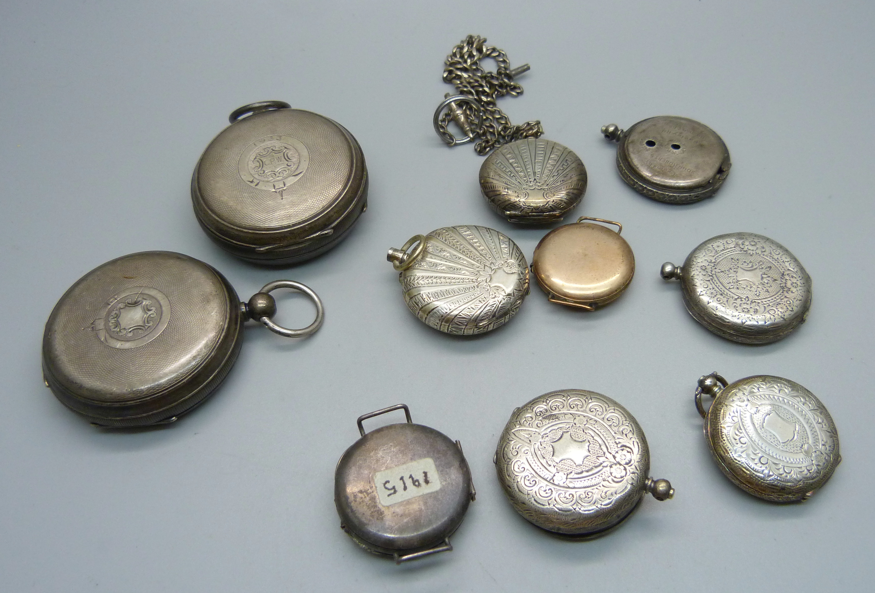 Pocket and fob watch cases, mainly silver and two trench watch cases - Image 5 of 5