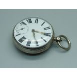 A silver pocket watch with verge fusee movement