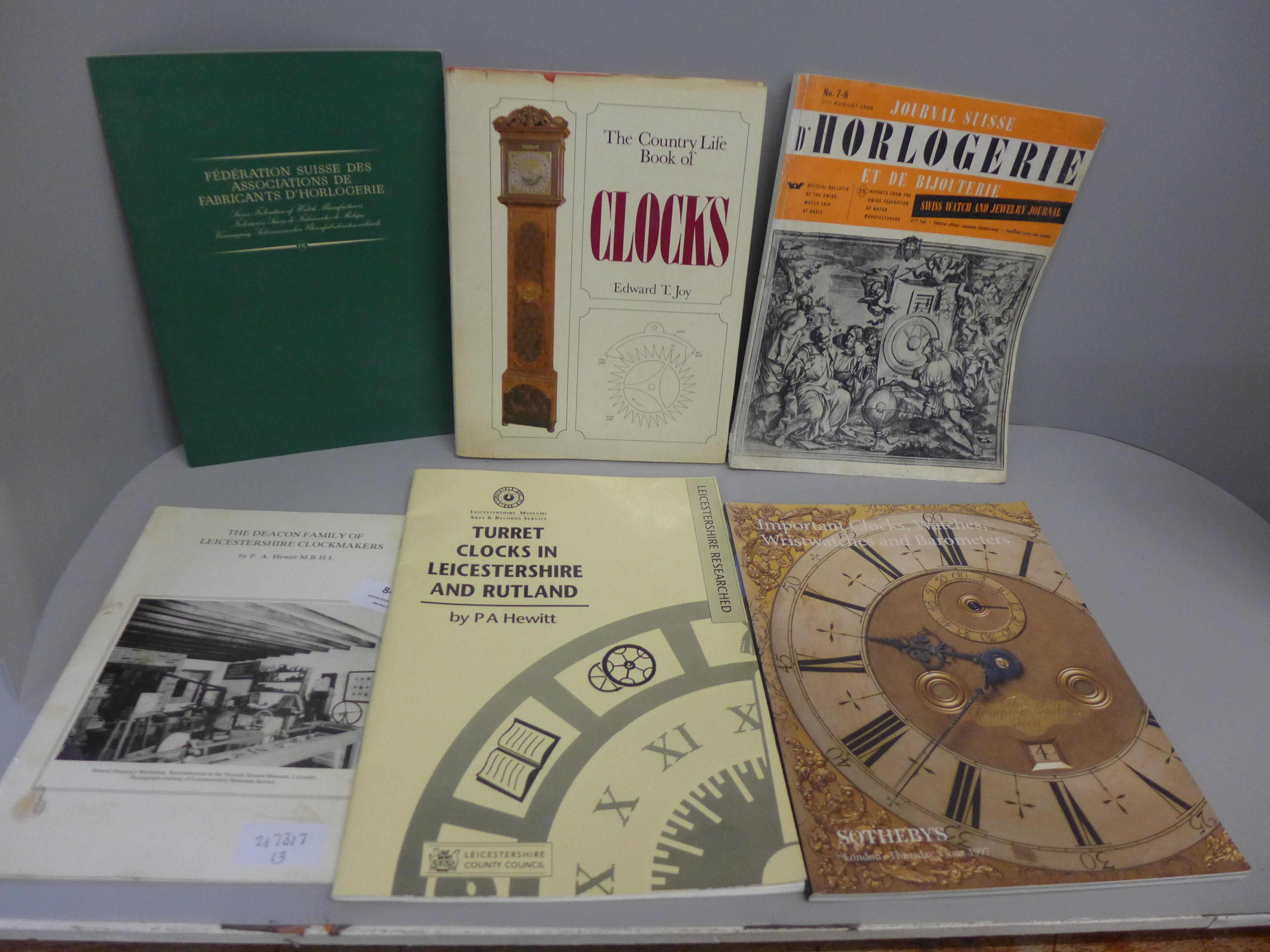 Horological books:- Turret Clocks in Leicestershire and Rutland, The Deacon Family of Leicestershire