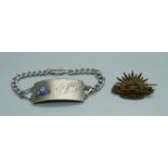 A silver identity bracelet with applied Royal Air Force badge, made by Ecco, enamel a/f, and an