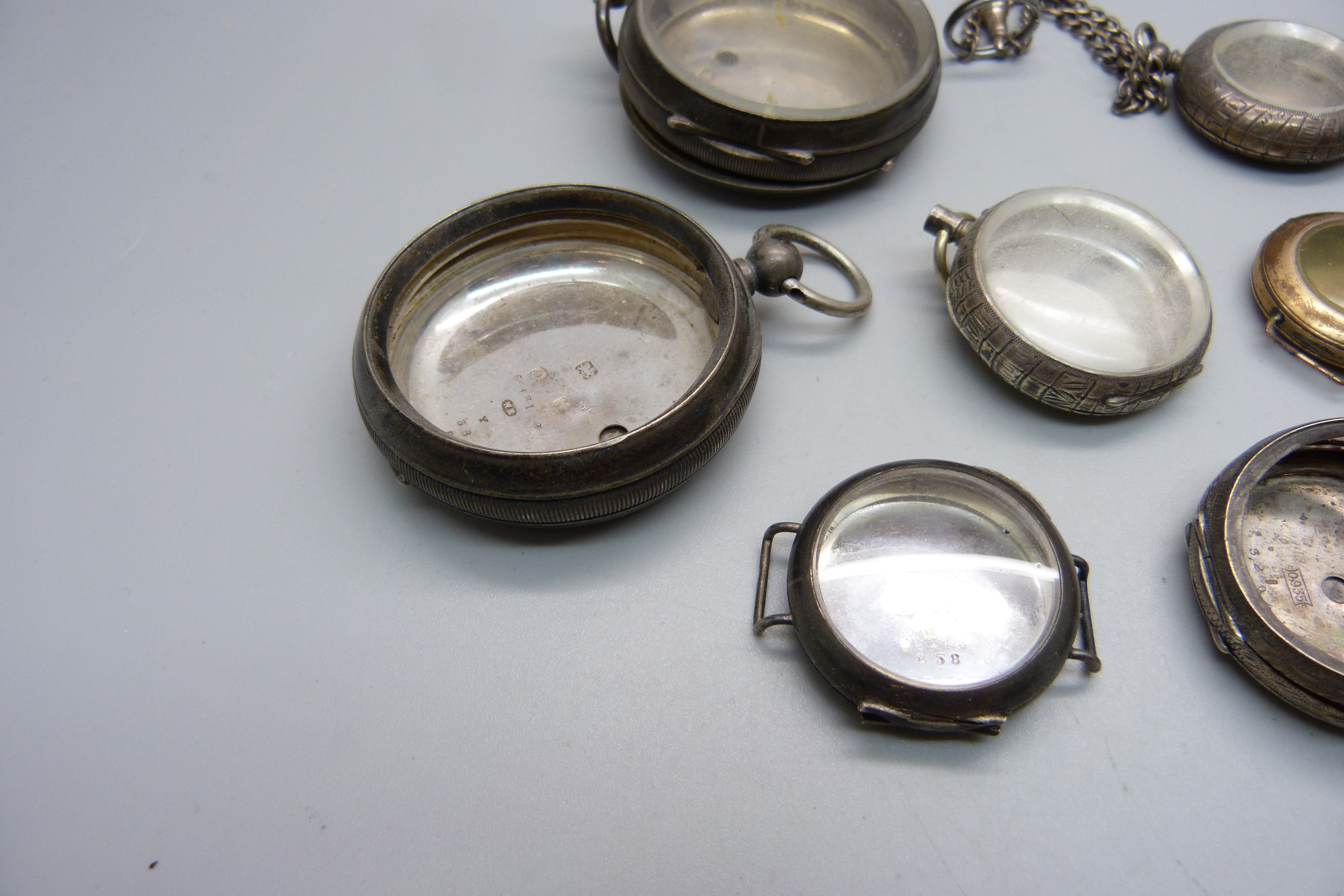 Pocket and fob watch cases, mainly silver and two trench watch cases - Image 4 of 5