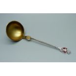 A Norwegian 935 silver gilt and enamel ladle