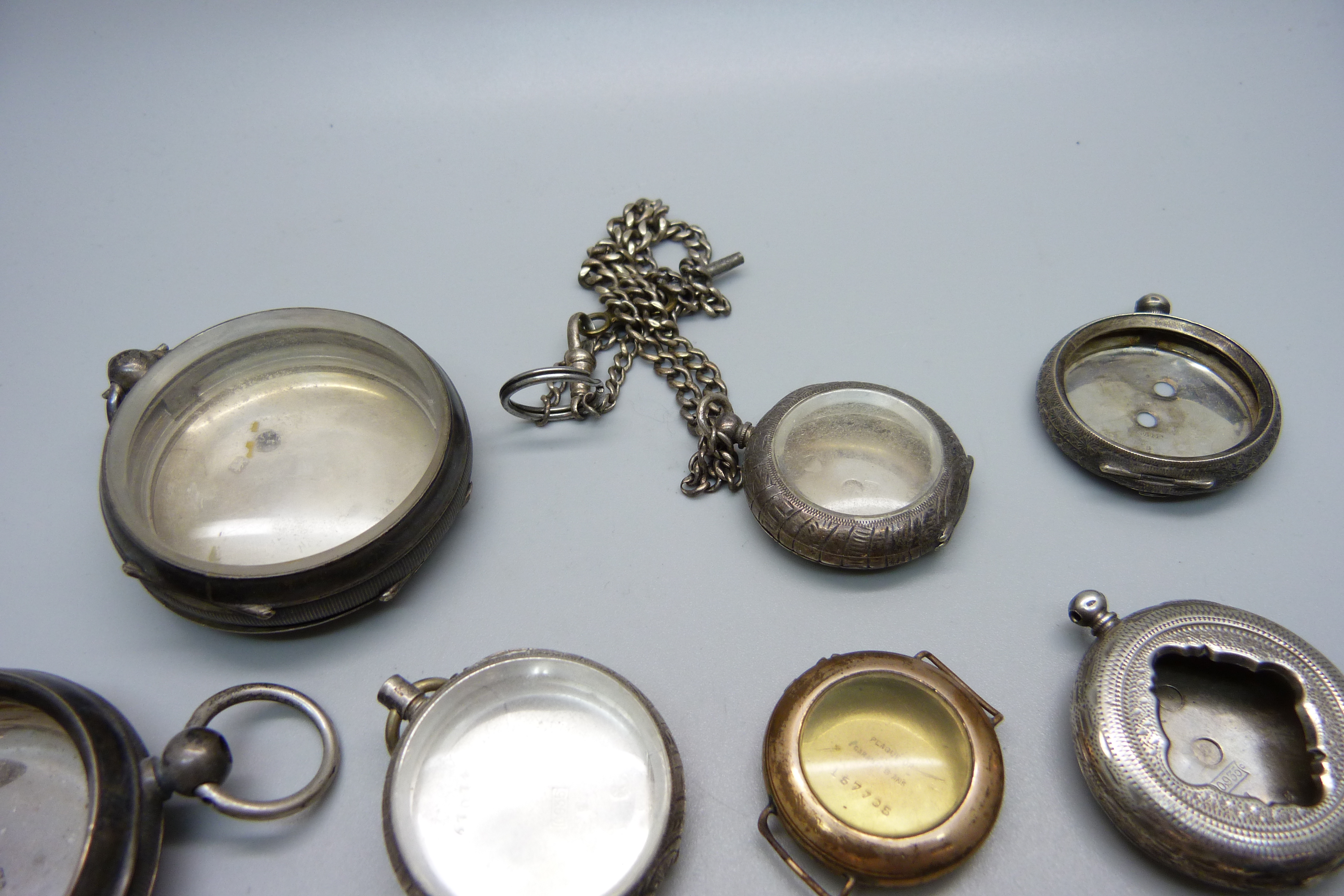 Pocket and fob watch cases, mainly silver and two trench watch cases - Image 3 of 5