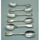 Six Victorian silver spoons, (3+3), 151g