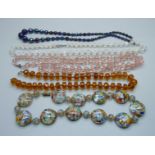 Vintage glass bead necklaces and loose amber beads